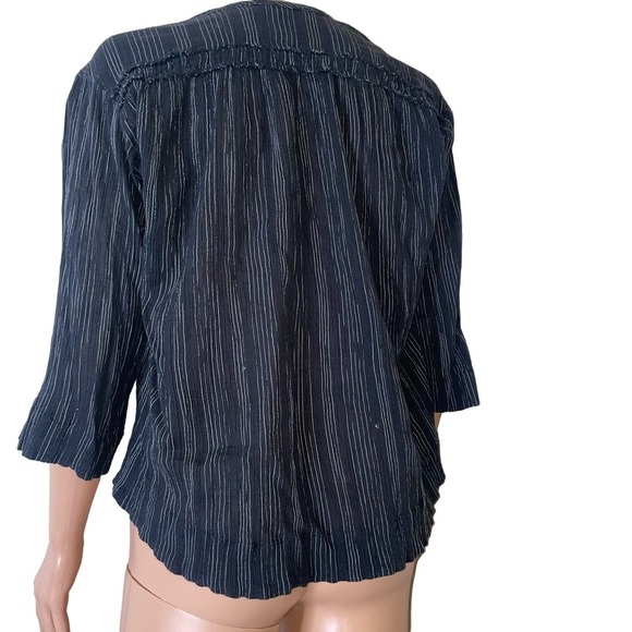 VINCE blouse Variegated Stripe Crinkle Cotton Top black white 100% cotton SZ S - Picture 3 of 12